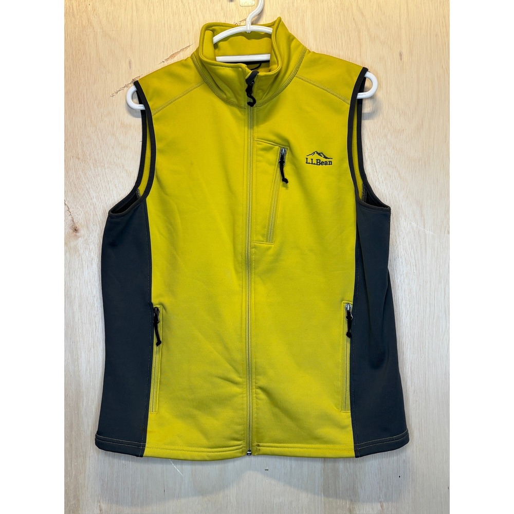 LL Bean Vest Men Medium Yellow Performance‎ Fleece Full Zip Pockets
